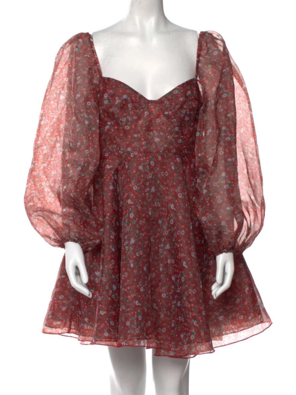 Selkie The Crimson Princess Dress Puff Sleeve Mini Floral Red Size Large